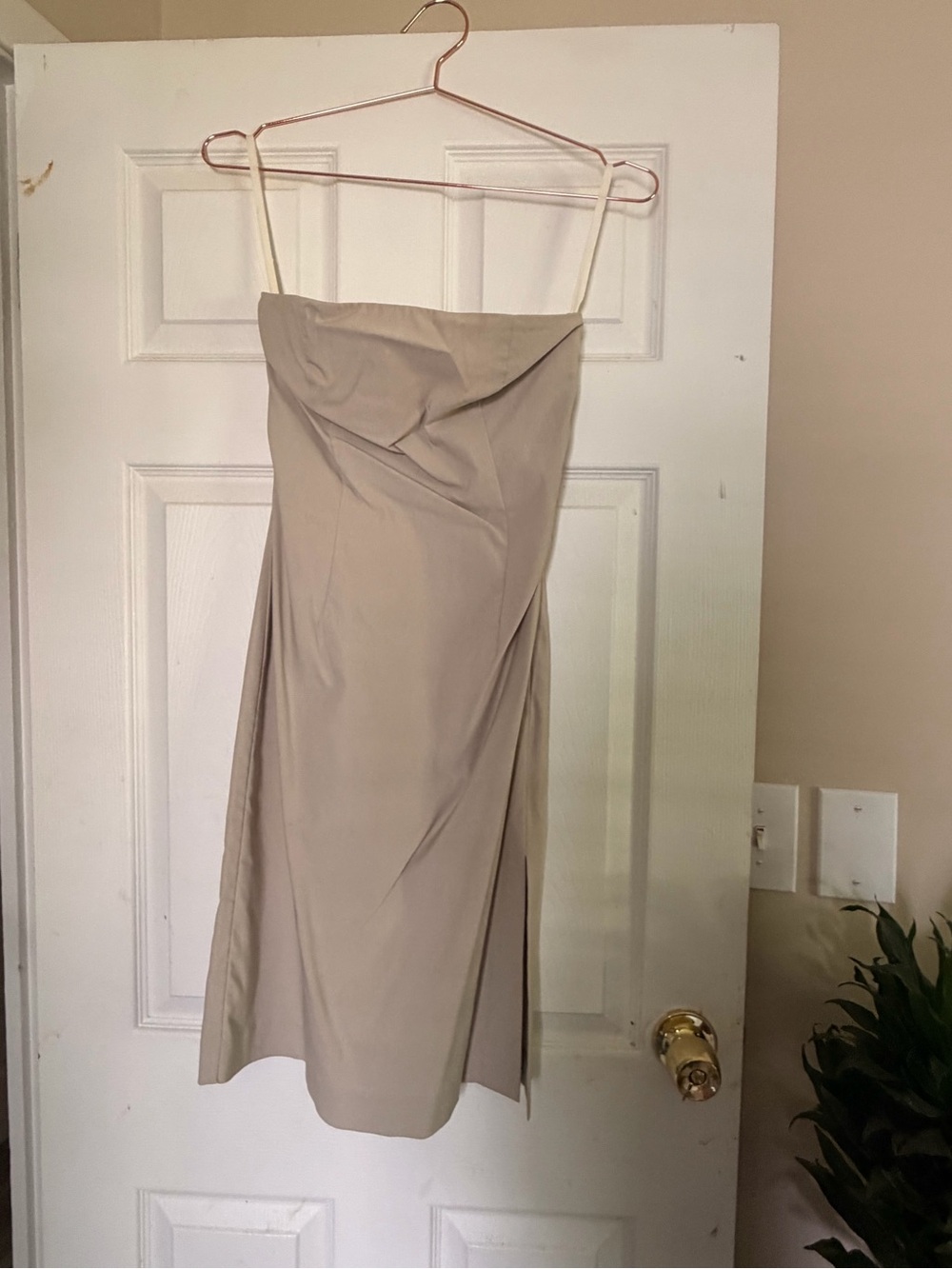 Esprit Vintage Strapless Beige Midi Dress with Side Slit